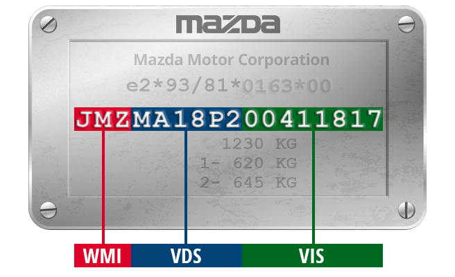Tabliczka znamionowa - numer nadwozia VIN podzielony na WMI, VDS, VIS