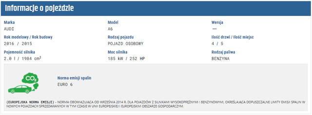 Informacje o pojeździe - dekodowanie numeru VIN